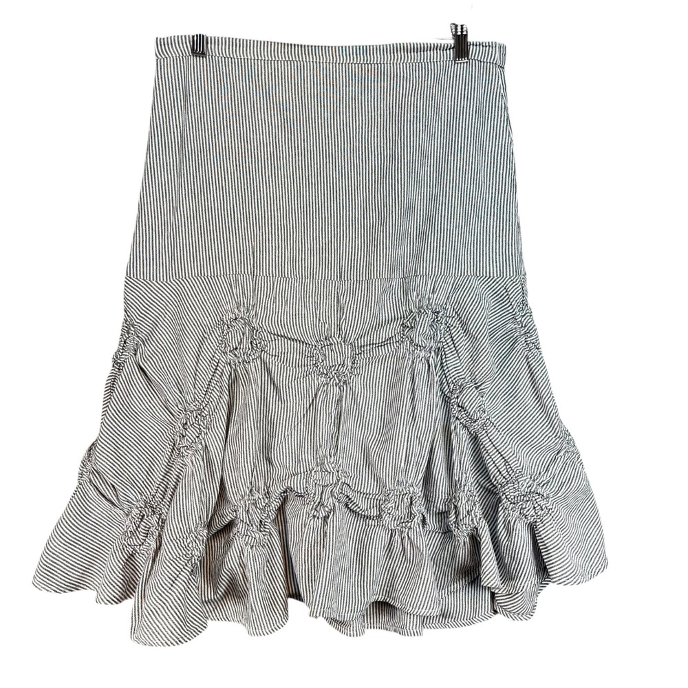 Tulip Women's Boho Hippie Cottagecore Gray‎ White Striped Ruffle Skirt Medium